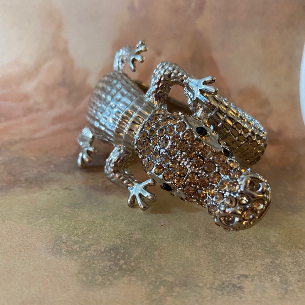 Silver Tone Alligator with Yellow Stones Bangle